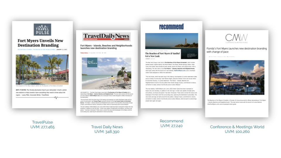 a screenshot of various news articles featuring the new fort myers brand