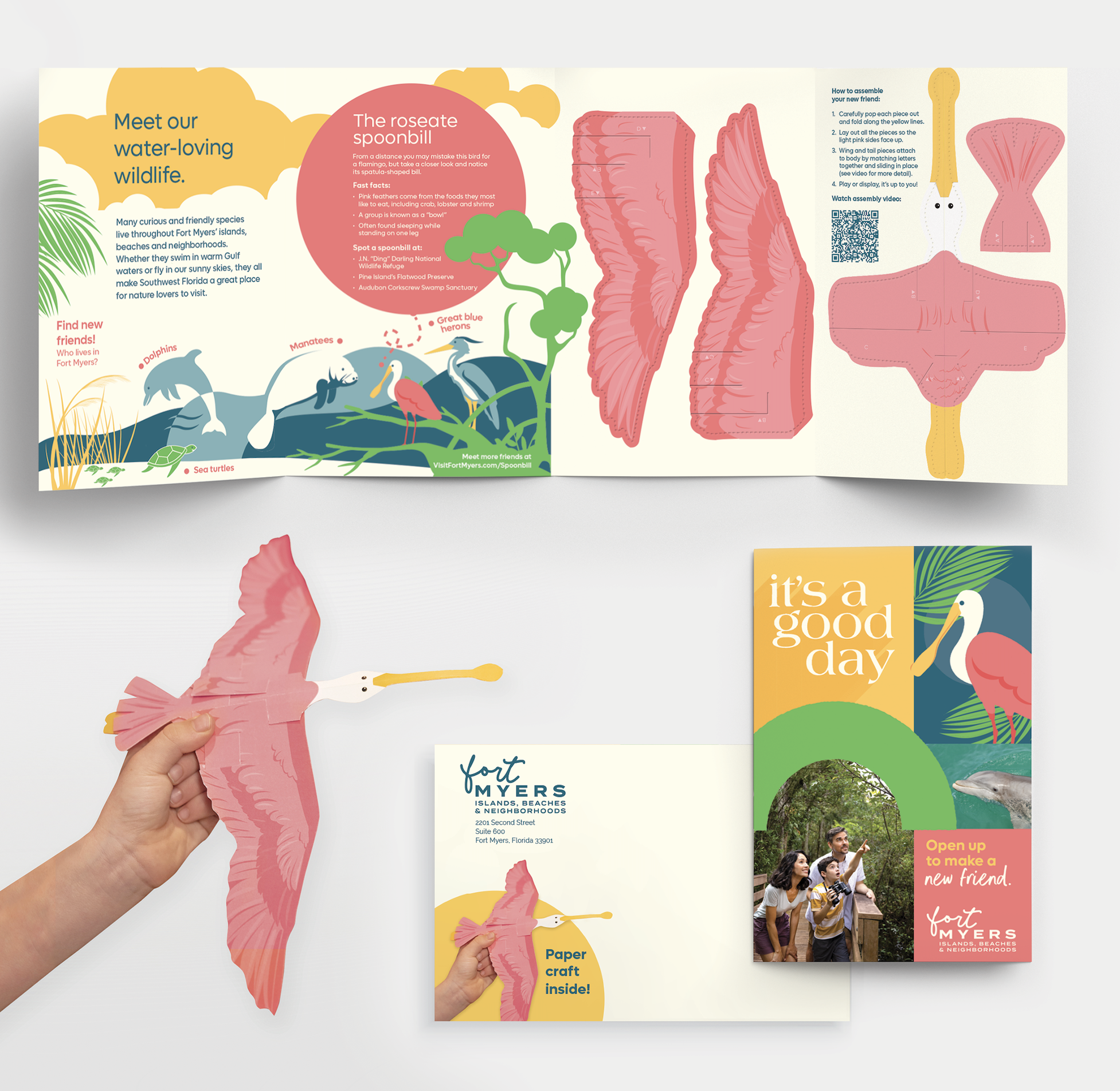 A pdf featuring the creative of the spoonbill direct mailer with all pieces and cutouts shown