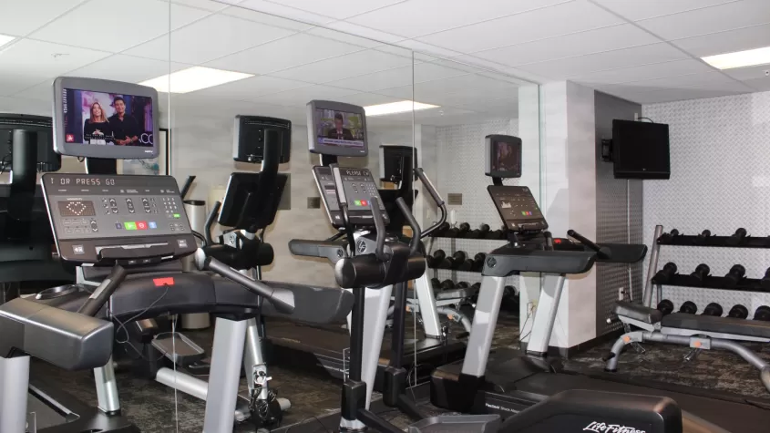 Fitness Center Keep your healthy lifestyle with free weights and cardio machines with personal TVs.