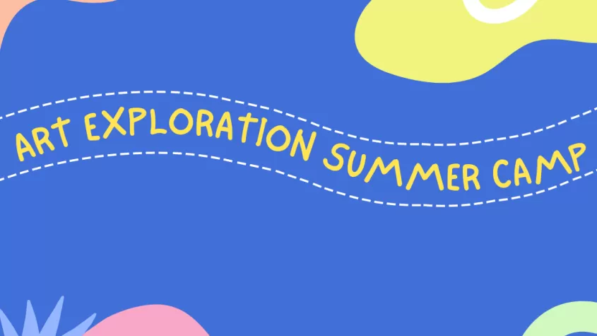 blue background with squiggles of peach and mint and yellow and pink splotches with curving font spelling out the title