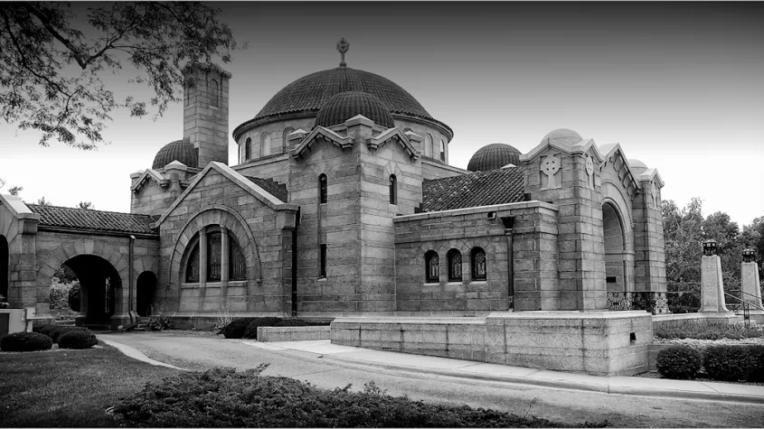 black and white picture of a palace