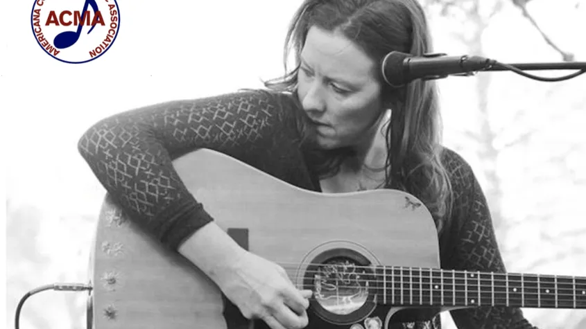 Performer Rebekah Pulley with guitar and ACMA logo in corner.
