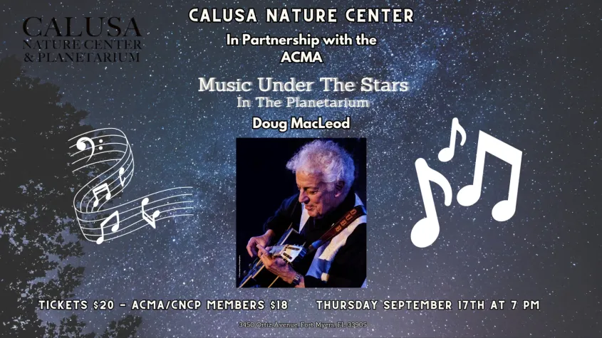 Advertisement for concert at Planetarium with image of Doug MacLeod