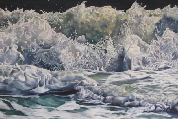 Painting of really frothy waves
