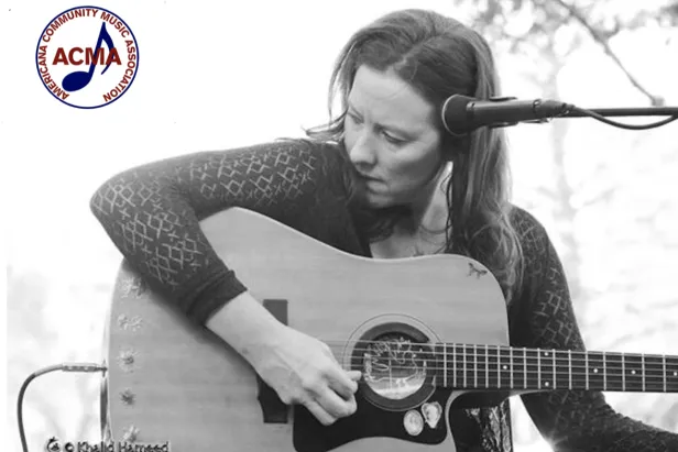Performer Rebekah Pulley with guitar and ACMA logo in corner.
