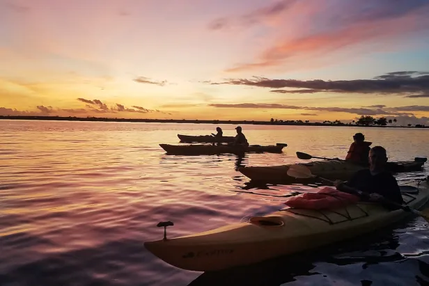 kayaks at sunset
