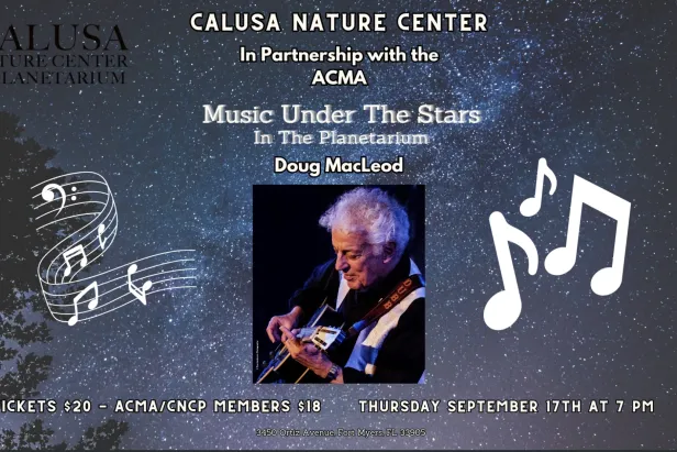 Advertisement for concert at Planetarium with image of Doug MacLeod
