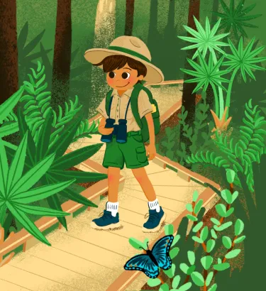 Illustration of a child at a nature preserve.