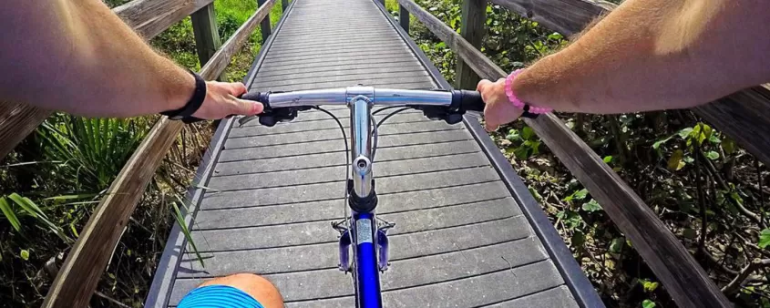 Ponit-of-view lens from biker riding on bridge