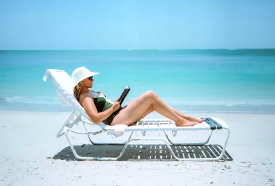 Woman Read Book Beach Chair