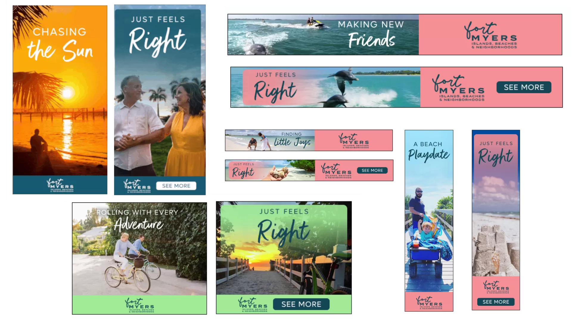 a roundup of digital display ads for the just feels right campaign